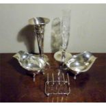 Selection of silver items inc.2 bud vases, 2 sauce boats etc.