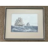 Pair watercolour portraits of galleons in full sail