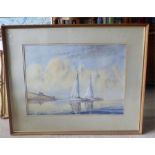 ROGER DAVIES watercolour Yachts racing 53 x 74