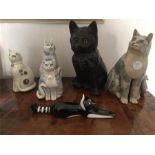 Six Pottery Cat Figures Including Bretby and Chielow