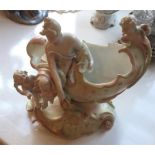 19thC continental porcelain bowl mounted with female figure and putti.