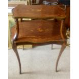 French 19th c walnut two tier etagere inlaid and with gilt metal mounts