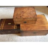 Three 19thC Boxes inc Brass Mounted Lap Desk