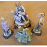 Four various figurines including capodimonte.