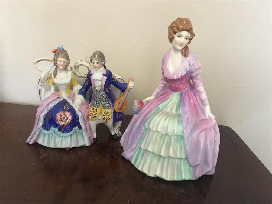 Royal Doulton figure "Charmian" and a bisque figure of a couple c 1900