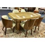 Set of 5 Art Deco maple dining chairs and a similar pair of 2 tub chairs