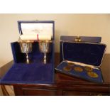 Two box sets of Goblets and set of five medals comm. 1900th anniversary of York all silver.