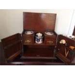 Oak smokers cabinet plus pipes and jar etc.