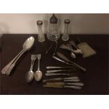 Collection of silverware inc. sifter, vases, spoons etc.