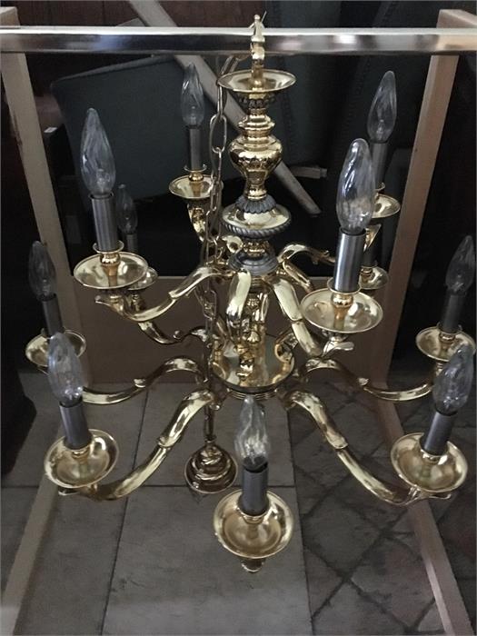 Large 12 light brass chandelier