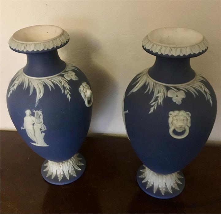 Pair Wedgwood jasper ware vases 21 cms high