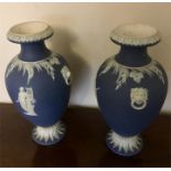 Pair Wedgwood jasper ware vases 21 cms high