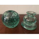 Two 19th c glass inkwells 8.5 cms high