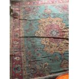Large blue/green hand knotted room carpet 269 348 cms