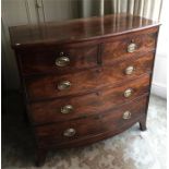 Good quality 19th c mahogany bow front chest on splay bracket feet