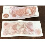 2 x Ten shilling notes.