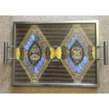 Art Deco chrome tray with butterfly wing decoration