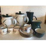 3 Coalport coffee cans 1a/f , 6 Saucers 1/af, Denby Wheatsheaf pattern jugs and bowl a/f to teapot