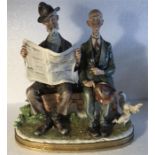 A Capodimonte figure of two gentlemen on a wall - 22cm h