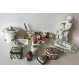 Miscellaneous ceramics to include Royal Albert roses, Minton jam pot, Limoges pillboxes and Parian f