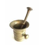 18thC brass pestles and mortar - 10cm high