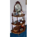 Victorian burr walnut 3 tier whatnot with oval mirror