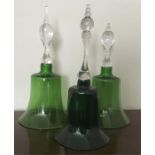 Three green glass bells 19th c