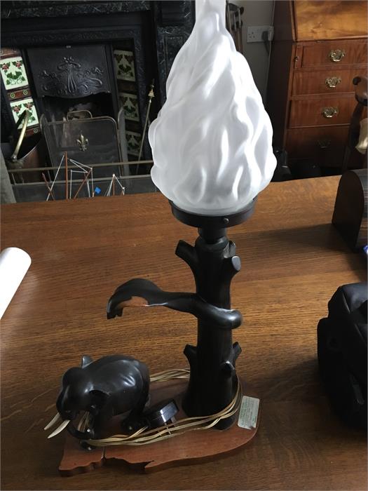 Novelty table lamp brought back from India during WW II with an elephant and cobra