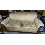 A Vintage three piece suite, finely carved show wood, well upholstered in quality fabric