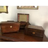 Three 19th c boxes inc. tea caddy, sewing box etc.