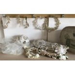 An Assortment of vintage bridal accessories in Edwardian hat box to include veil, garter, head dress