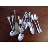 Fourteen items silver inc. pair Georgian salts, coffee spoons etc.