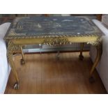 Reproduction gilt wood cabriole leg side table with oriental scene