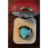 Platinum, diamond, emerald sapphire and opal ring