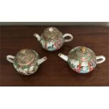Three 19thC Canton porcelain miniature tea pots