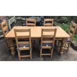 Pine table and six chairs