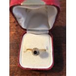 9ct gold sapphire and diamond cluster ring L