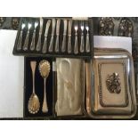 A quantity of silver plated cutlery etc, including silver handled knives and forks