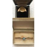 9ct gold and opal bar brooch together with 9ct gold gentleman’s ring.