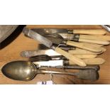 Silver table spoon, six knives and five forks