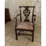 Georgian mahogany Chippendale style elbow chair