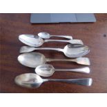 Six various silver spoons 9 ozt