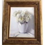 Still life flowers in a white vase by Pau Valls Canellas signed lower left 54 x 47cms