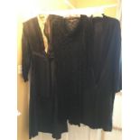 Early 20thC black silk dress, 1930’s black dress together with 1920’s coat dress.