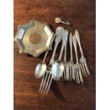 Selection of silver items inc. napkin holder, cake forks etc.