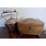 Mahogany tea caddy and a copper kettle both early 19th\c
