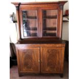 Mahogany bookcase double height with glazed top