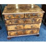 Walnut 18th c chest of drawers well used some missing veneers