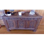 Continental well carved oak kist 116 cms wide