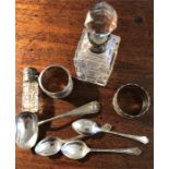 Collection silver items inc. 2 scent botlles, 2 napkin rings, & 4 spoons